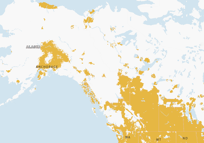 Alaska and Western Canada Coverage Map