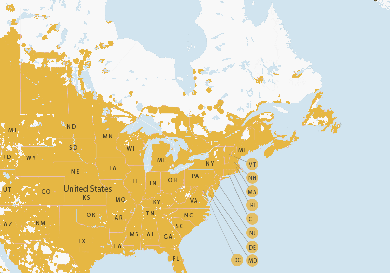 Eastern Canada Coverage Map